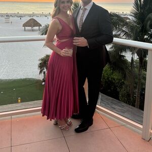 Abercrombie & Fitch Hot Pink Pleated Maxi Dress